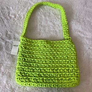 Aerie Women's Crochet Shoulder Bag Neon Green Button Closure One Size‎ NWT